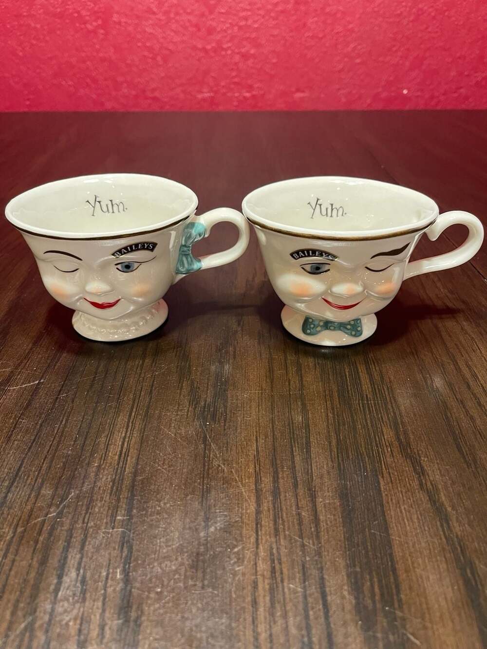 Pair VTG 1990s Bailey's Mr & Mrs Yum Winking Face Coffee Mug Limited Edition